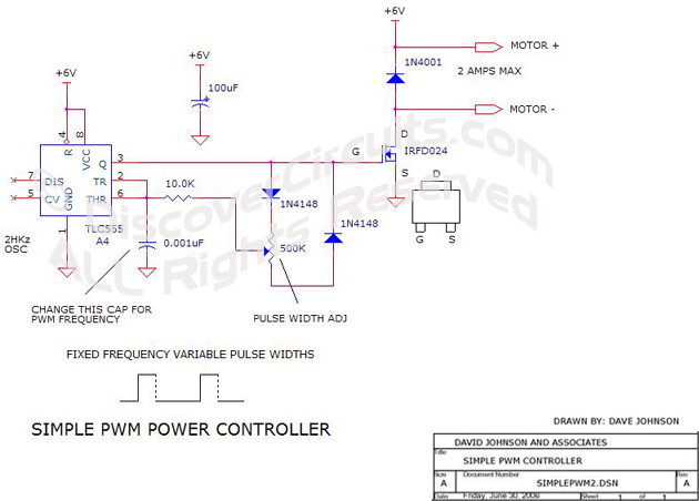 
Simplr PWM Controller Circuit designed

 by Dave Johnson, P.E. (June 30, 2006)